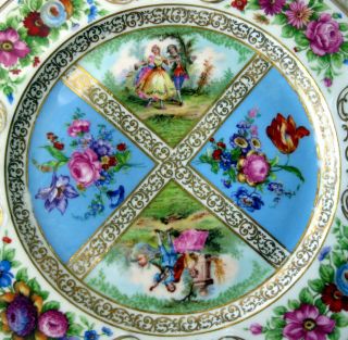 A Black Knight Blue Quatrefoil Hand Painted Courting Couple 10 3/4 