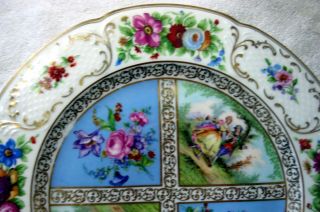 A Black Knight Blue Quatrefoil Hand Painted Courting Couple 10 3/4 