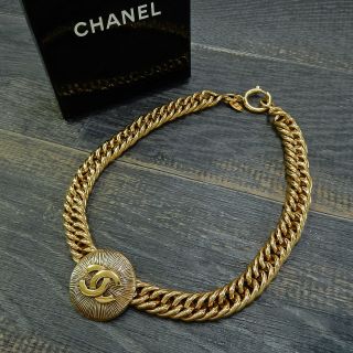 Chanel Gold Plated Cc Logos Charm Vintage Chain Necklace Choker 4533a Rise - On