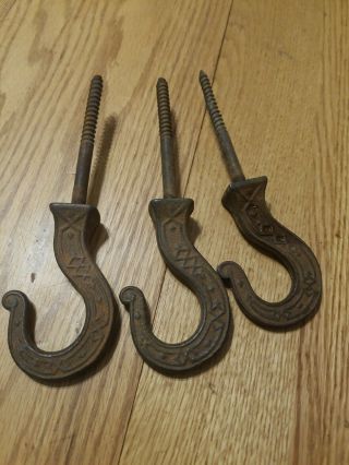 Three - - Antique - - Victorian - - Cast Iron - - Ornate Ceiling Hooks - - 7 "