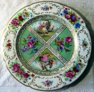 Black Knight Green Quatrefoil Hand Painted Courting Couple 10 3/4 " Plate
