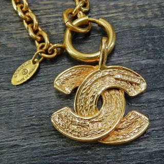 CHANEL Gold Plated CC Logos Matelasse Vintage Necklace Pendant 4523a Rise - on 6