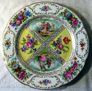 A Black Knight Yellow Quatrefoil Hand Painted Courting Couple 10 3/4 " Plate