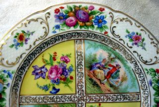 A Black Knight Yellow Quatrefoil Hand Painted Courting Couple 10 3/4 