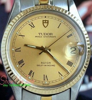 ROLEX TUDOR Prince OysterDate 72033 SS/14K Gold Roman Mid - Size 32mm Case 2824 - 2 5