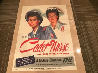 Vintage Wwii Poster Be A Cadet Nurse By Jon Whitcomb 1944 Rare 28 "