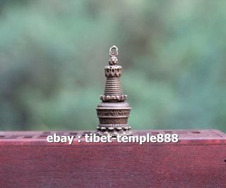3.  5cm Tibet Buddhism Pure Bronze Revolve Open Stupa Dagoba Pagoda Amulet Pendant