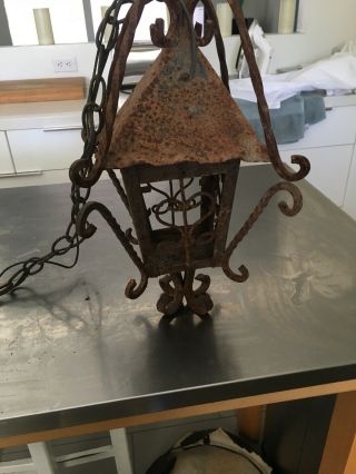 Vintage Rusted Spanish Iron Hanging Electrical Lantern