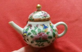 A Fine Antique C19th Chinese Famille Rose Miniature Tea Pot 10cm X8cm