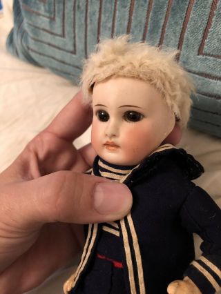 Rare Antique All 9” Belton Sonneberg French Market Doll Mariner Costume 12