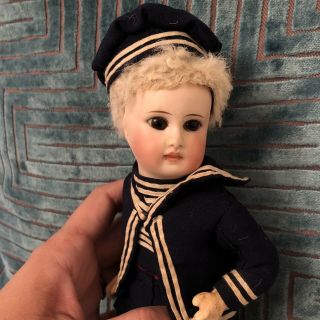 Rare Antique All 9” Belton Sonneberg French Market Doll Mariner Costume