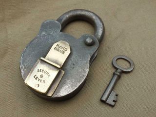 Antique Victorian Iron And Brass Padlock With Key Hand Made 4 Lever