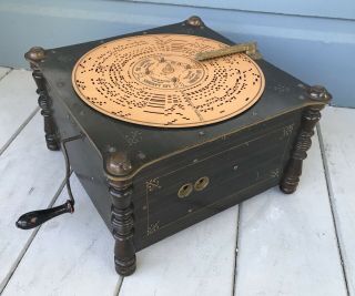Antique 19th Century Ariston Disc Music Box Organette With 14 Discs 2