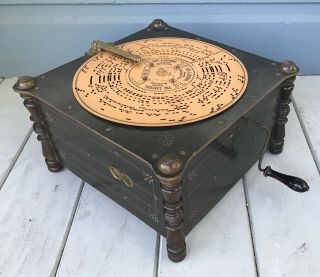 Antique 19th Century Ariston Disc Music Box Organette With 14 Discs 3