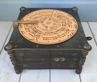 Antique 19th Century Ariston Disc Music Box Organette With 14 Discs 4
