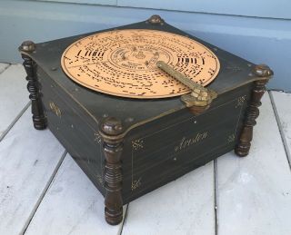Antique 19th Century Ariston Disc Music Box Organette With 14 Discs 5