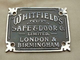 Vintage Brass Safe Name Plate By Whitfields Safe & Door Co London & Birmingham