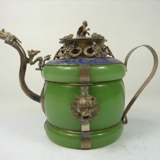 Collectible Old China Handwork Jade Teapot Armored Dragon Lion Monkey Lid