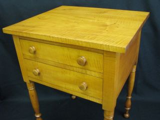 Antique Mid - 19th Century Tiger Maple Two Drawer Stand; Nicely Turned Legs 2