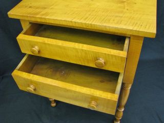 Antique Mid - 19th Century Tiger Maple Two Drawer Stand; Nicely Turned Legs 6