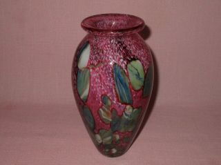 Robert Eickhold Studio Art Glass Paperweight Pink Agate Vase 2004 8 3/8 "