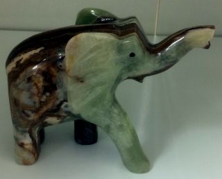 Jade Elephant - Chinese Carved Green Animal Figurine Antique Vintage
