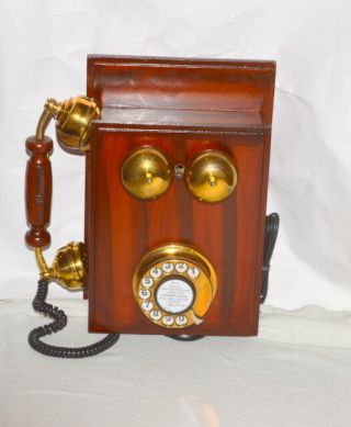 ANTIQUE STYLE BRASS WOOD RETRO WALL MOUNTED TELEPHONE DIAL ANCIENT PRIMITIVE 2