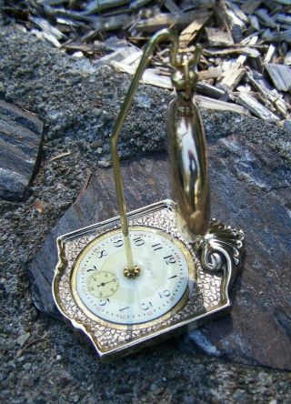 Unusual Solid Brass Pocket Watch Stand with Antique 18 Size American Watch Dial 2