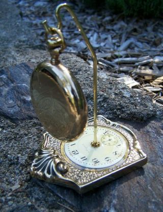 Unusual Solid Brass Pocket Watch Stand with Antique 18 Size American Watch Dial 6
