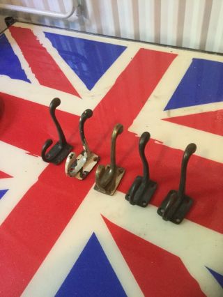 5 Various Brass Hat & Coat Hooks.  Solid Brass Coat Hooks.  Hat & Coat Hooks