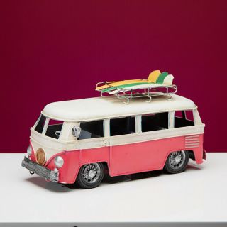 Vintage Retro Interior Decor: Pink Surf Vw Hippy Bus Metal Diecast Tin Model