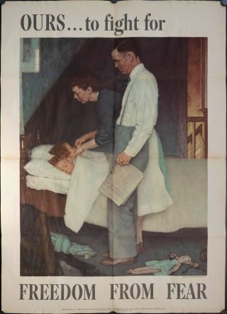 1943 Ours To Fight For Freedom From Fear Norman Rockwell Wwii Poster