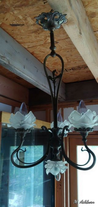 antique lalique brass chandelier 7