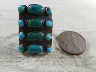 Fred Harvey Era Unusual Navajo Natural Turquoise Multi - Row Ring