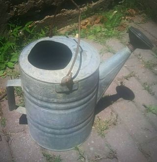 Vintage/antique Galvanized Watering Can 12 W/ Copper Spout & Iron Handle
