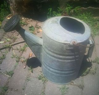 Vintage/Antique Galvanized Watering Can 12 w/ Copper Spout & Iron Handle 2