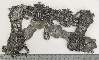 Rare Antique Dutch Export English 930 Sterling Silver Gothic Faces Belt 30”