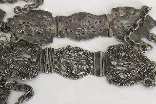 Rare Antique Dutch Export English 930 Sterling Silver Gothic Faces Belt 30” 3