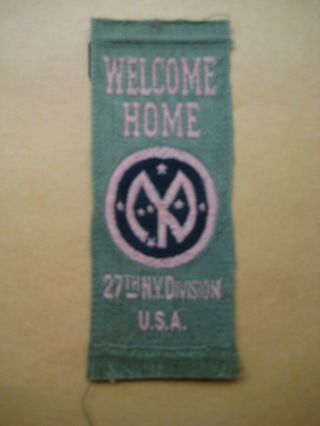 United States Army World War I 27th York Division Welcome Home Ribbon