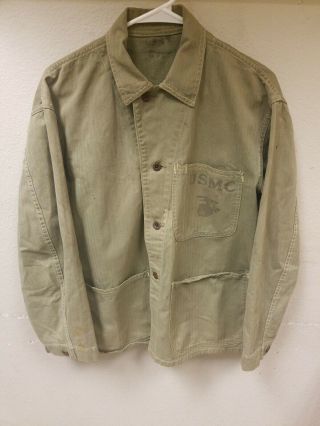 Usmc Ww2 P41 Green Hbt Utility Jacket Early Vintage Large Size 40 - 42