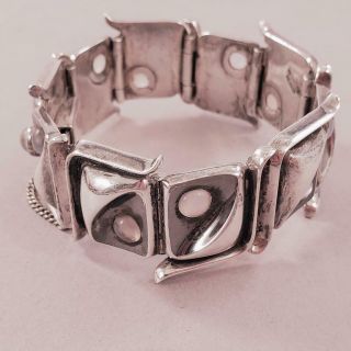 Vintage Antonio Pineda.  970 Fine Silver Bracelet w Moonstones HEAVY w Bag 5