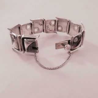 Vintage Antonio Pineda.  970 Fine Silver Bracelet w Moonstones HEAVY w Bag 7