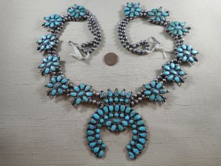 Fred Harvey Era Zuni Natural Turquoise Squash Blossom With Handmade Beads