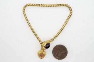 Antique Mid Victorian English 18k Gold Garnet Snake & Heart Bracelet C1860