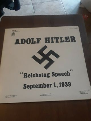 Record Adolf Hitler " Reichstag Speech " September 1st 1939 Radio Archives Rare Lp