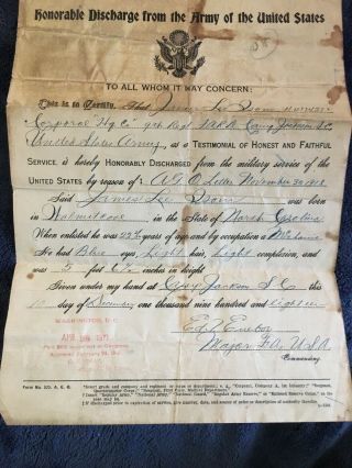 1918 Corporal Discharge Wwi