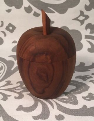 Vintage Wood Apple Container Signed Made in Spain Snuff? Tea Box Olive Wood 379 2