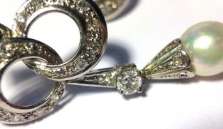 1930 ' s Art Deco 18K White Gold 1.  30CTW Diamond and Pearl Bow Drop Earrings 7