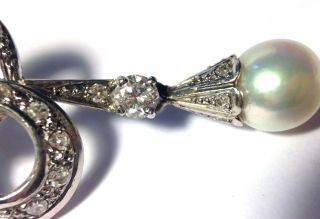 1930 ' s Art Deco 18K White Gold 1.  30CTW Diamond and Pearl Bow Drop Earrings 8