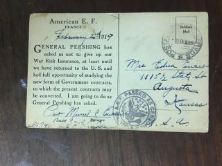 Ww1 American E F 1918 General Pershing Censored Post Card